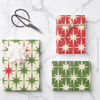 Midcentury Modern Retro Christmas Starbursts Wrapping Paper Sheet