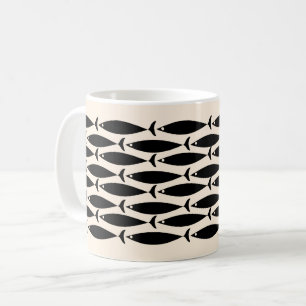 Midcentury Modern Retro Fish Black & Almond Cream Coffee Mug