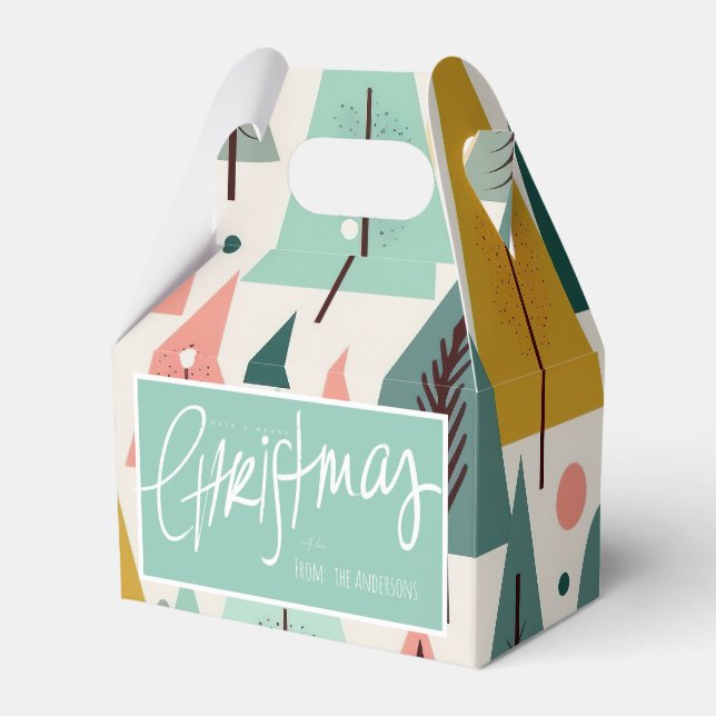 Midcentury Modern Retro Turquoise Christmas Trees Favour Box (Front Side)