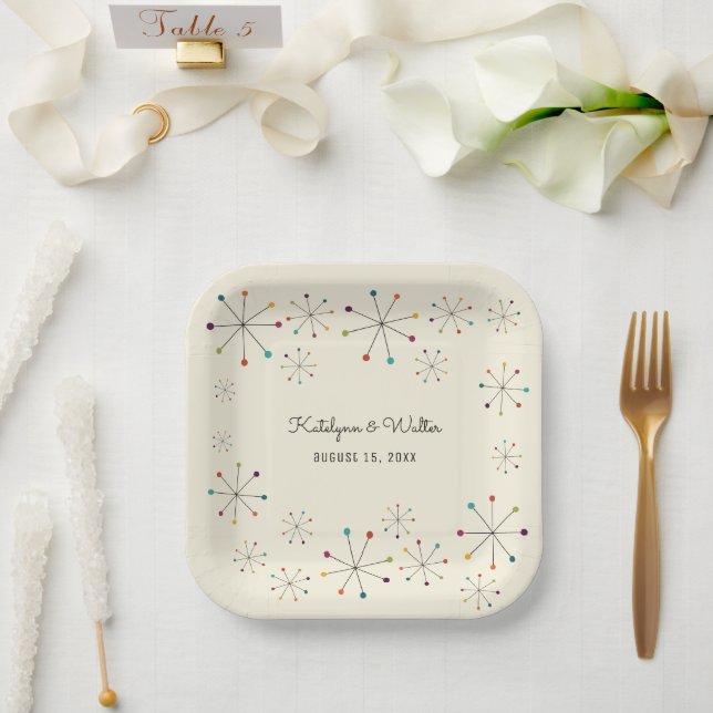 Midcentury Modern Retro Vintage Style Wedding Paper Plate (Wedding)