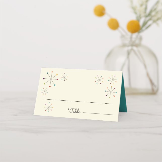 Midcentury Modern Retro Vintage Style Wedding Place Card (Front)