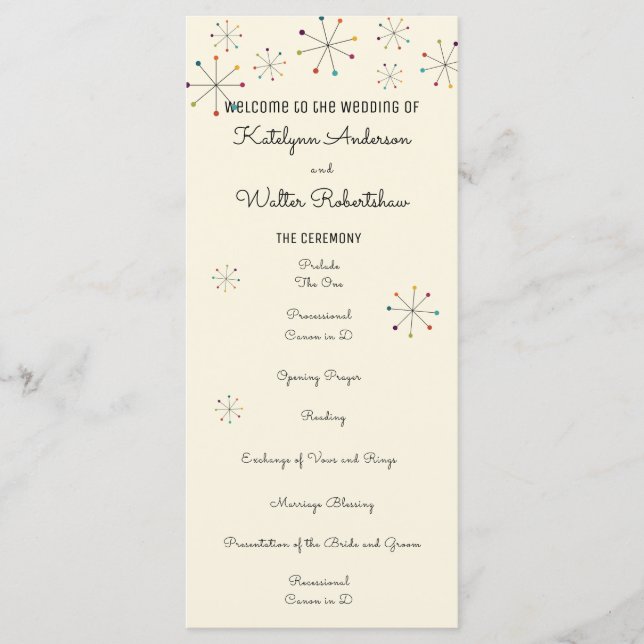 Midcentury Modern Retro Vintage Style Wedding Program (Front)