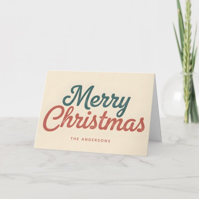 Midcentury Modern Script Merry Christmas Holiday Card (Front)