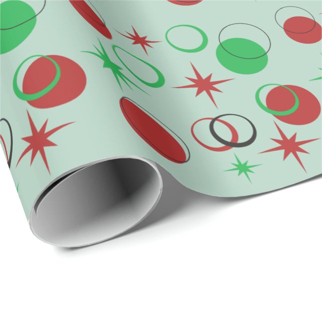 Midcentury modern shapes Christmas red and green Wrapping Paper (Roll Corner)