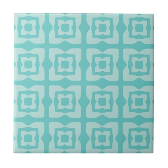 Midcentury Modern Squares Pattern Aquamarine Ceramic Tile (Front)