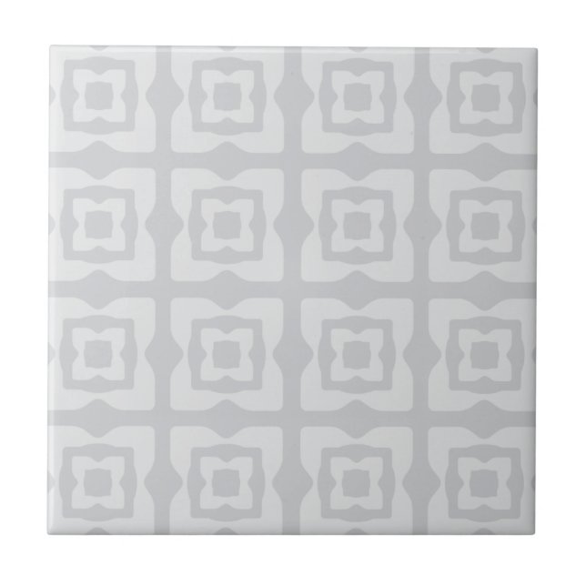 Midcentury Modern Squares Pattern Light Grey Ceramic Tile (Front)