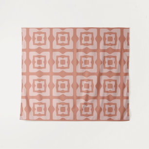 Midcentury Modern Squares Pattern Orange Tapestry