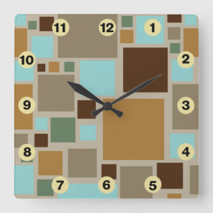 Midcentury Modern Squares Pattern Retro Square Wall Clock