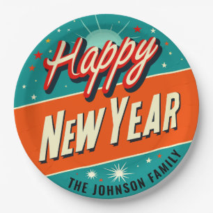Midcentury Modern Style Happy New Year Paper Plate
