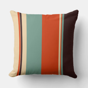 Midcentury-Modern Teal and orange Stipes Cushion