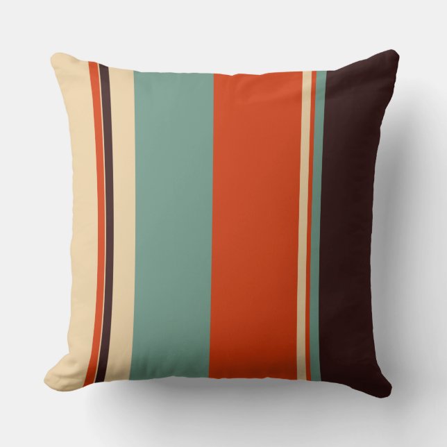 Midcentury-Modern Teal and orange Stipes  Cushion (Front)
