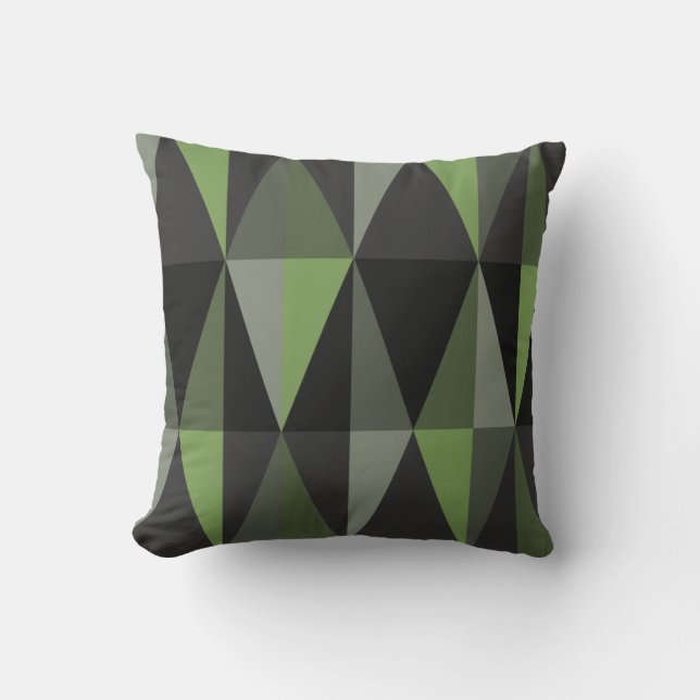 MidCentury Modern Triangles Dark Olive Cushion (Front)