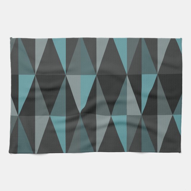 MidCentury Modern Triangles Dark Teal Tea Towel (Horizontal)