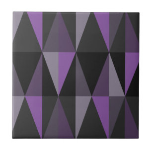 MidCentury Modern Triangles Dark Violet Ceramic Tile