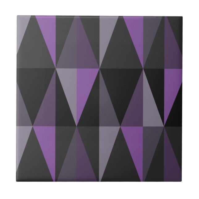 MidCentury Modern Triangles Dark Violet Ceramic Tile (Front)
