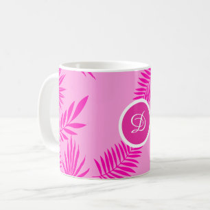 midcentury modern tropical leaves pink palm coffee mug
