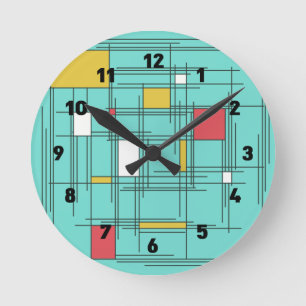 Midcentury Mondrian Scratch Art Round Clock