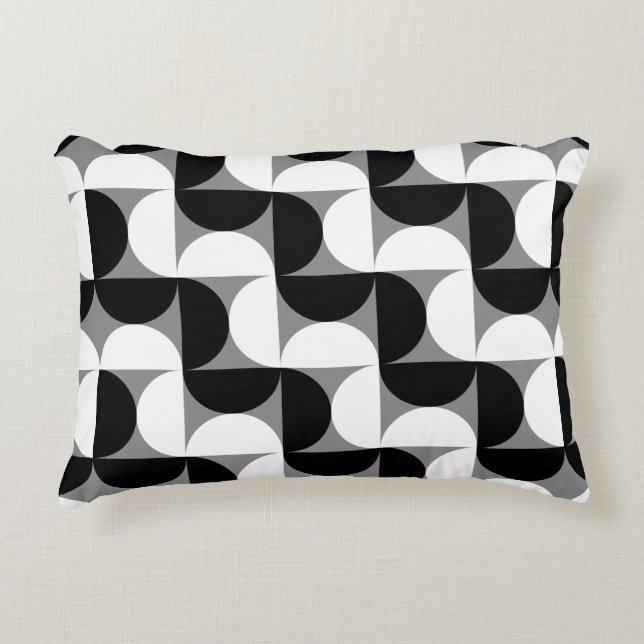 Midcentury Pattern Bowls Black White Decorative Cushion (Front)