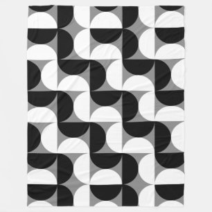 Midcentury Pattern Bowls Black White Fleece Blanket