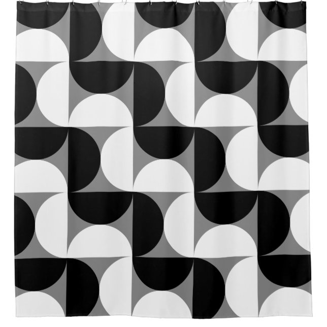 Midcentury Pattern Bowls Black White Shower Curtain (Front)