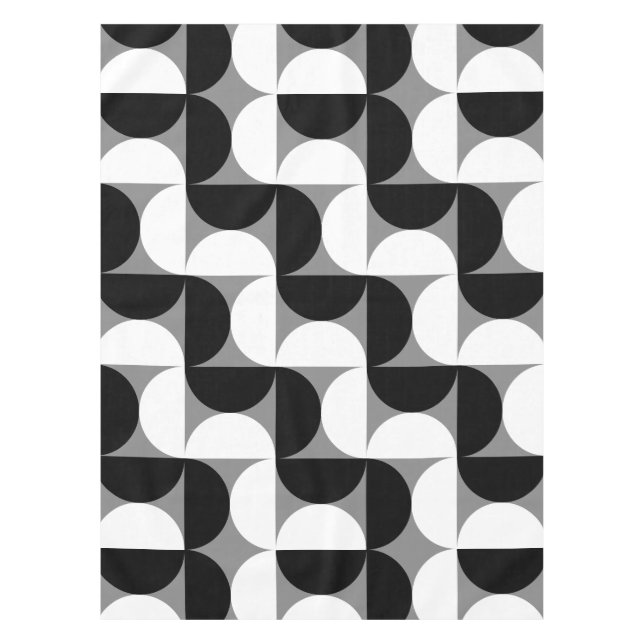 Midcentury Pattern Bowls Black White Tablecloth (Front)