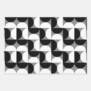 Midcentury Pattern Bowls Black White Wrapping Paper Sheet