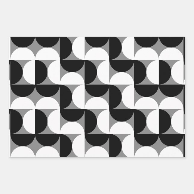 Midcentury Pattern Bowls Black White Wrapping Paper Sheet (Front)