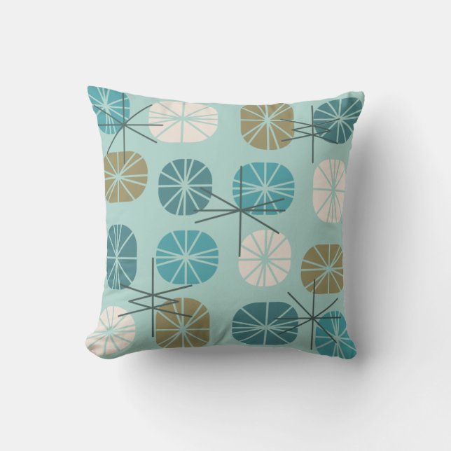 Midcentury Pattern Oblongs Aquamarine Gold Cushion (Front)
