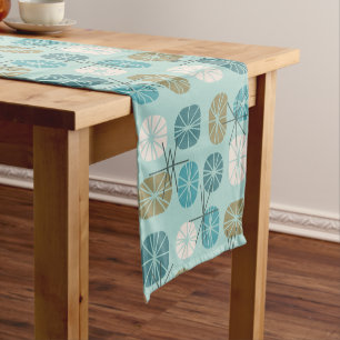Midcentury Pattern Oblongs Aquamarine Gold Short Table Runner