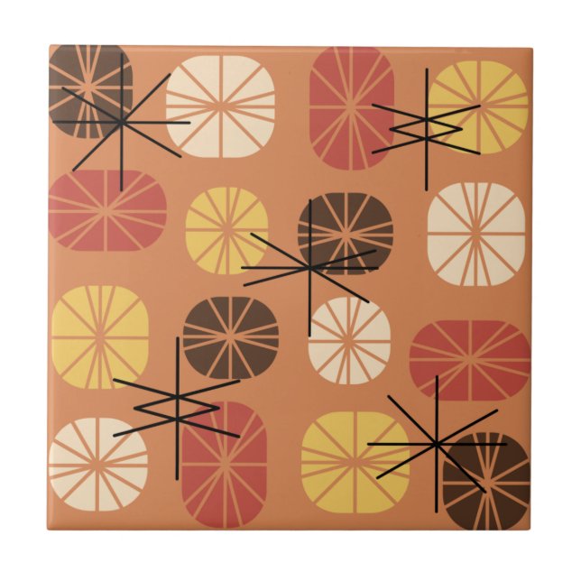 Midcentury Pattern Oblongs Autumn Orange Ceramic Tile (Front)