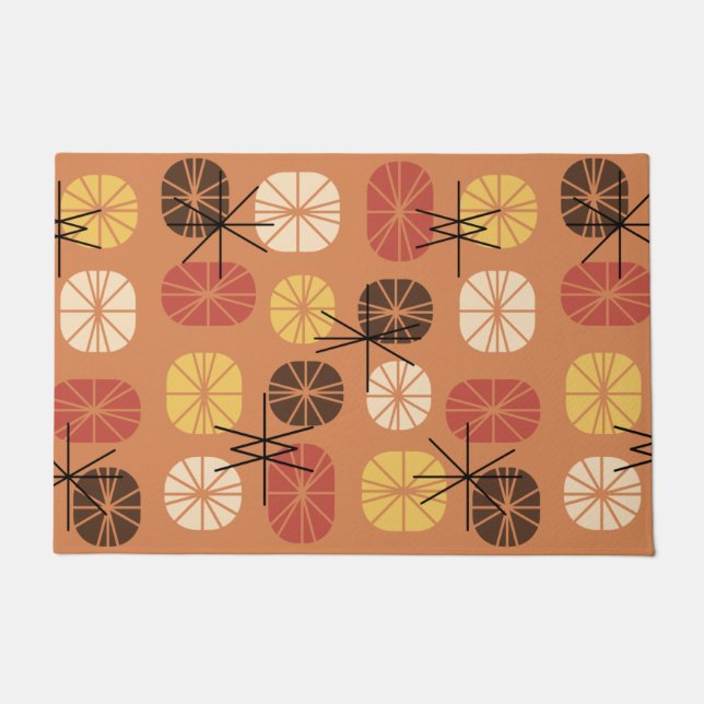 Midcentury Pattern Oblongs Autumn Orange Doormat (Front)