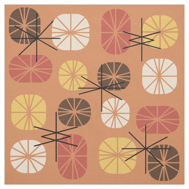 Midcentury Pattern Oblongs Autumn Orange Fabric (Swatch)