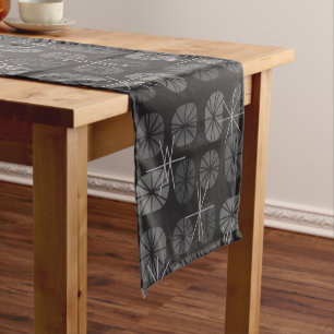 Midcentury Pattern Oblongs Dark Grey Short Table Runner