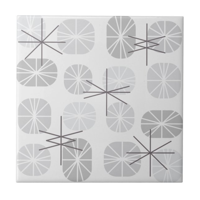Midcentury Pattern Oblongs Light Grey Ceramic Tile (Front)
