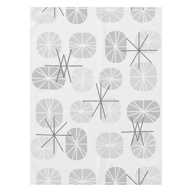 Midcentury Pattern Oblongs Light Grey Tablecloth (Front)