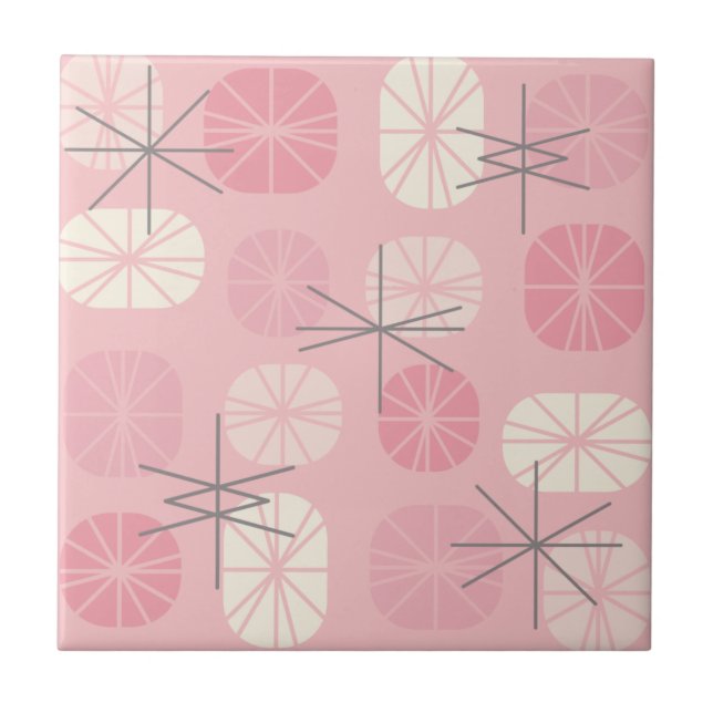 Midcentury Pattern Oblongs Pink Vanilla Ceramic Tile (Front)