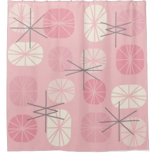 Midcentury Pattern Oblongs Pink Vanilla Shower Curtain