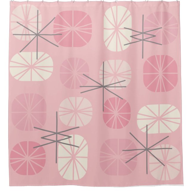 Midcentury Pattern Oblongs Pink Vanilla Shower Curtain (Front)