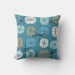 Midcentury Pattern Oblongs Teal White Gold Cushion