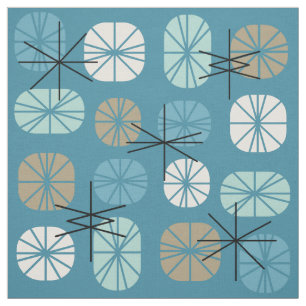 Midcentury Pattern Oblongs Teal White Gold Fabric