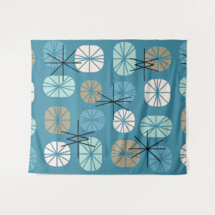 Midcentury Pattern Oblongs Teal White Gold Tapestry