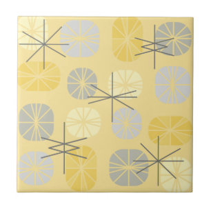 Midcentury Pattern Oblongs Yellow Grey Ceramic Tile