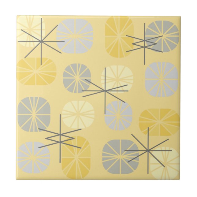 Midcentury Pattern Oblongs Yellow Grey Ceramic Tile (Front)