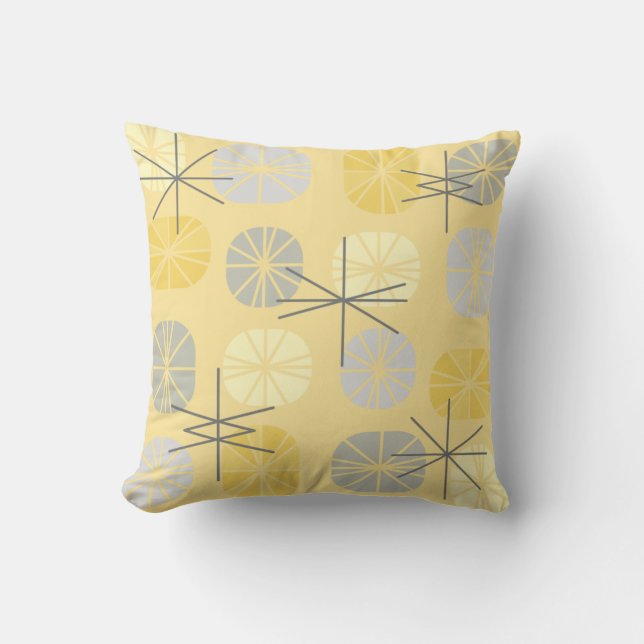 Midcentury Pattern Oblongs Yellow Grey Cushion (Front)