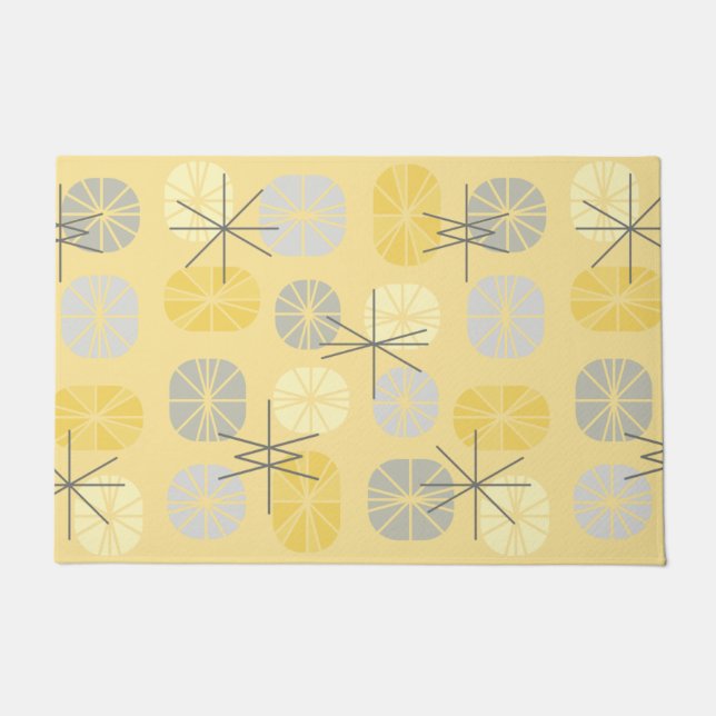 Midcentury Pattern Oblongs Yellow Grey Doormat (Front)