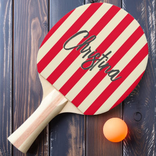 MidCentury Polo Stripe Cherry Picking Pink Painted Ping Pong Paddle