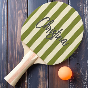 MidCentury Polo Striping Willow Green Painted Name Ping Pong Paddle