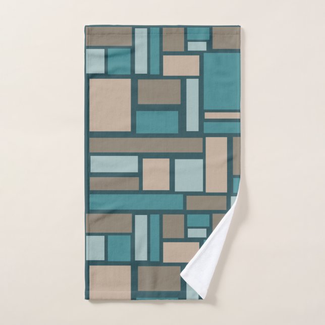 Midcentury Rectangles Pattern Teal & Gold Hand Towel (Hand Towel)