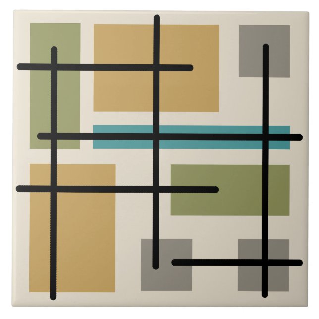 Midcentury Rectangles Squares Multicolored Ceramic Tile (Front)