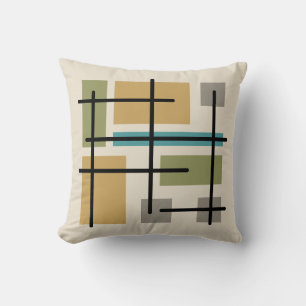 Midcentury Rectangles Squares Multicolored Cushion
